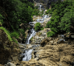 Ravana Falls near Ella, cascading down rock terraces.